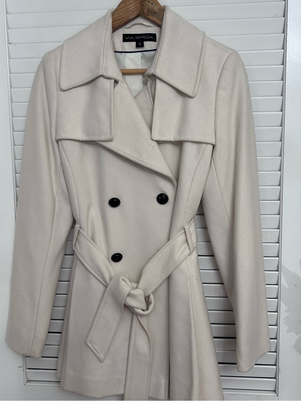 🧡MAKE OFFER🧡 Via Spiga Double Breasted Trench Wool Winter Coat Cream Ivory 8 - Picture 2 of 7